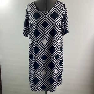 Mud Pie Dress Women Size S Black & White Comfy Pull Over Sheath Short Sleeves
